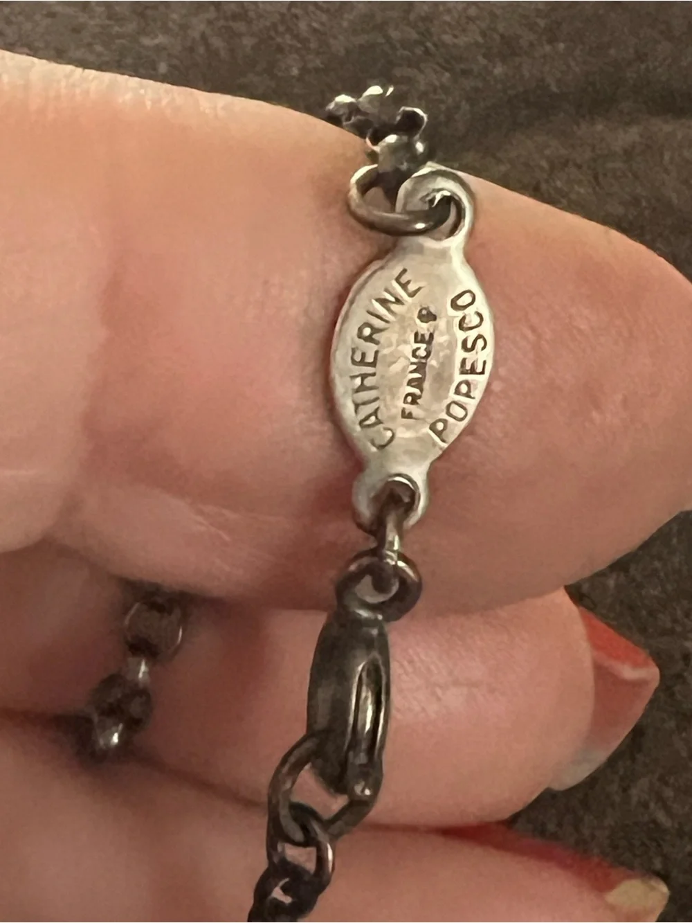 Catherine Popesco Dark Silver 'PARIS' Engraved Locket Necklace